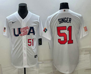 Mens USA Baseball #51 Brady Singer Number 2023 White World Baseball Classic Stitched Jersey->2023 world baseball classic->MLB Jersey